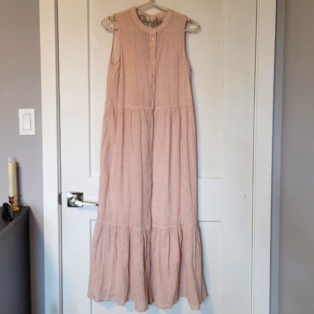 Misty Rose Button-Down 100% Cotton Beach Dress
